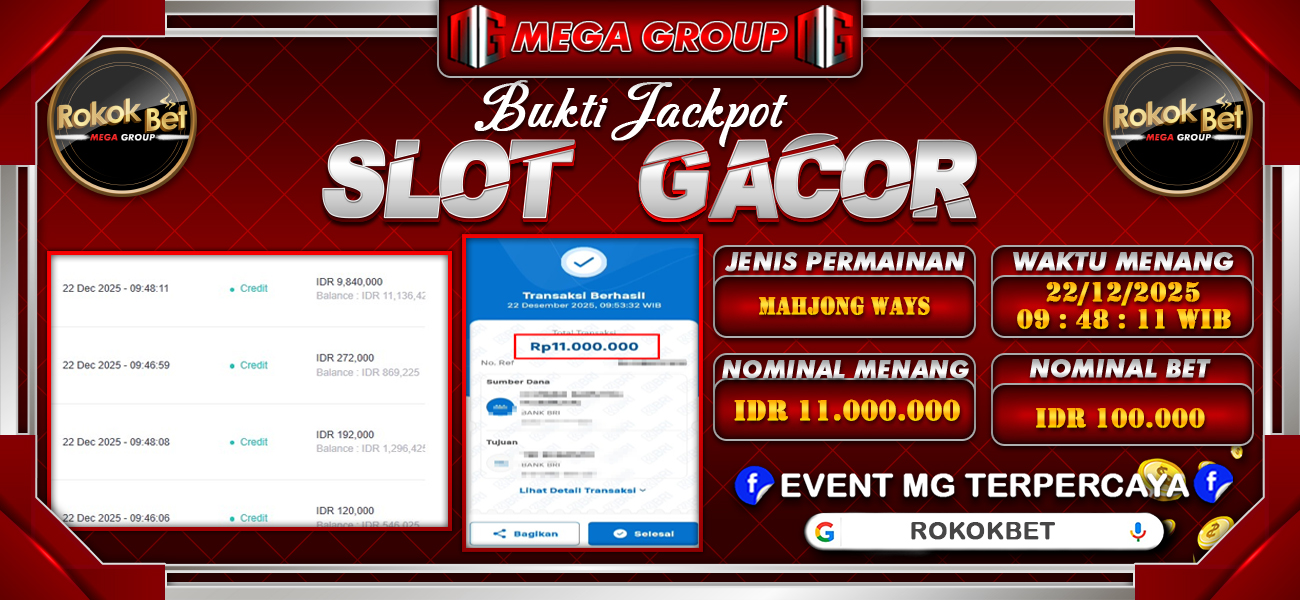 Bukti JP situs Rokokbet hari Senin, 22 Desember 2025